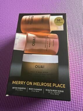 New OUAI Merry on Melrose Place Holiday Trio Detox Shampoo Body Cleanser Scrub